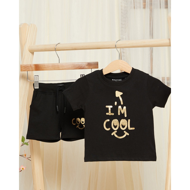 Infant Boys Black Printed Set (2 Piece)