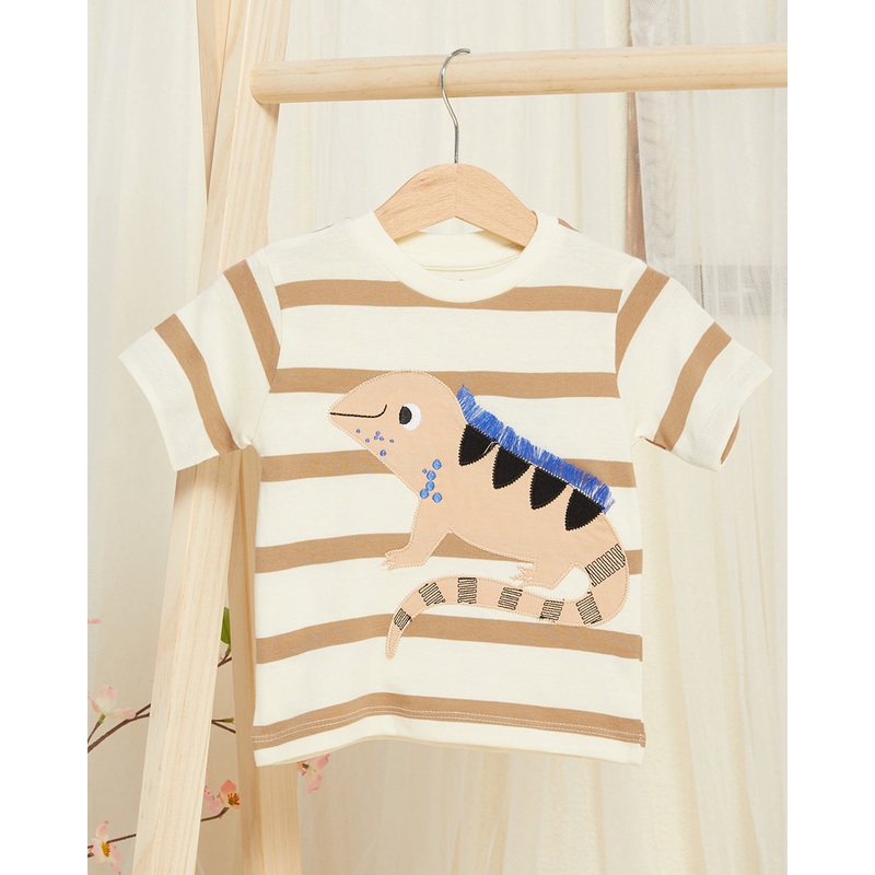 Infant Boys Cream Dino Print Striped T-shirt