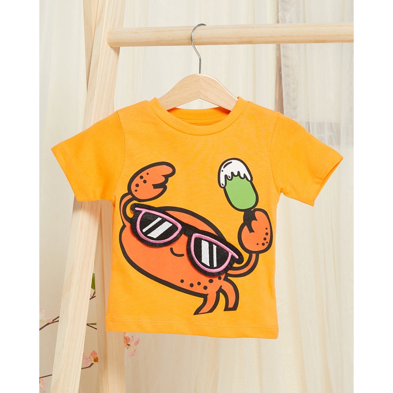 Infant Boys Orange Crab Printed T-shirt