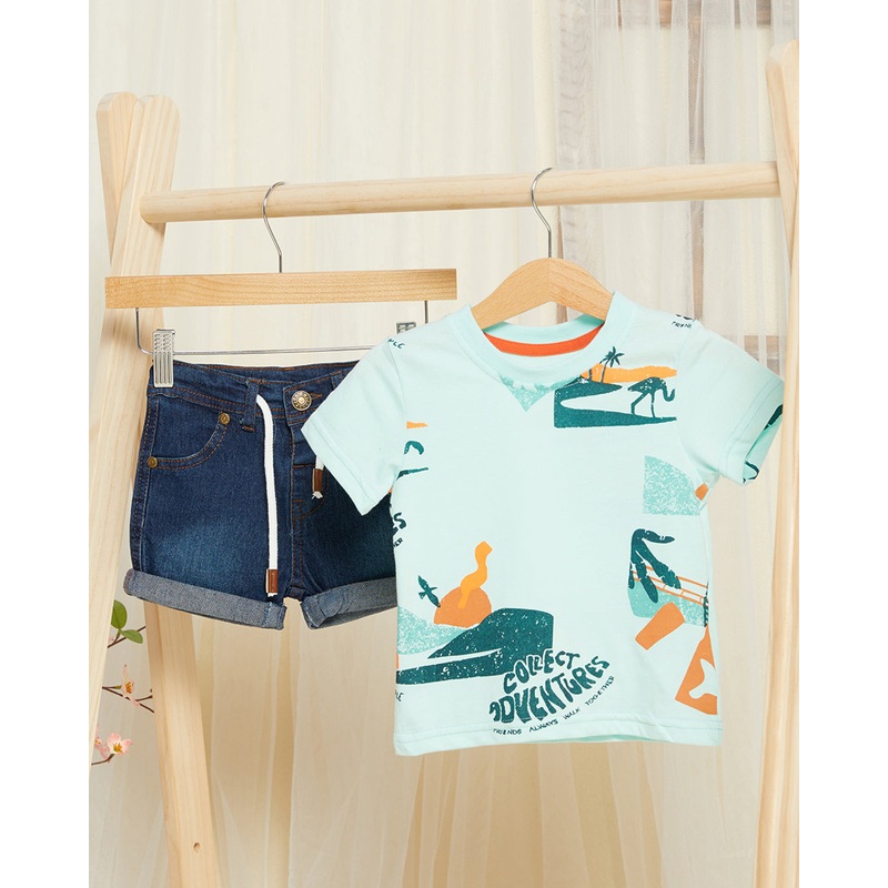 Infant Boys Teal And Blue Set Printed (2 Piece)