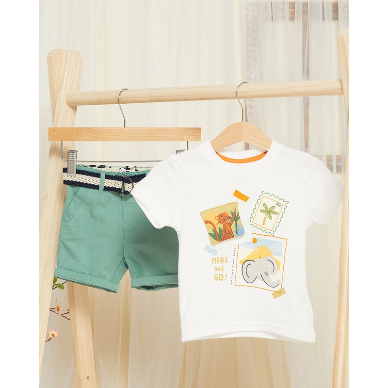 Infant Boys White And Green Printed Set (2 Piece)