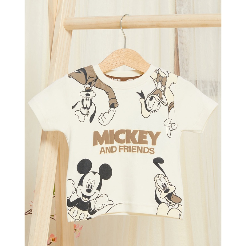 Infant Boys White  Placement Print Mickey T-Shirt