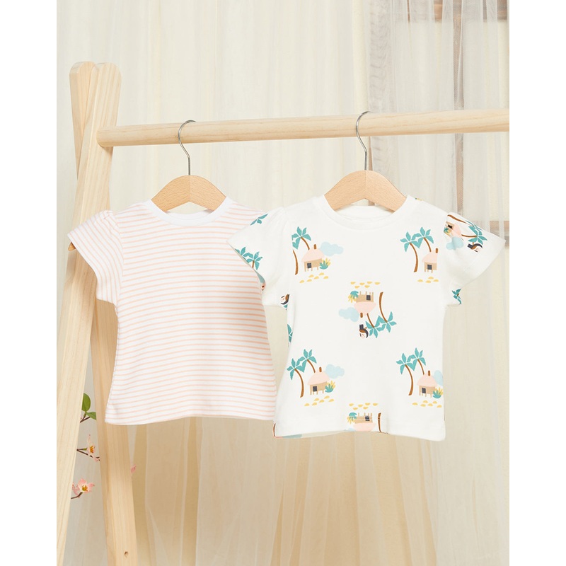 Infant Girls White Printed T-Shirt Pack Of (2 Piece)