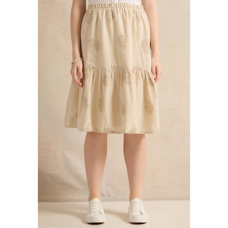 Senior Girls  Beige Embroidered Skirt