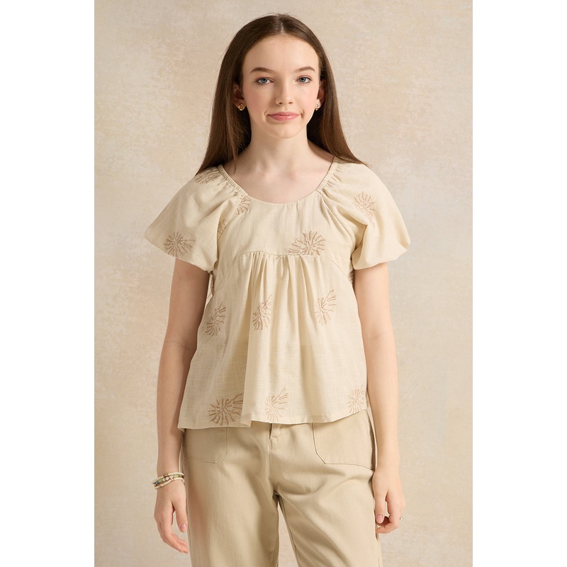 Senior Girls Beige Embroidered Top