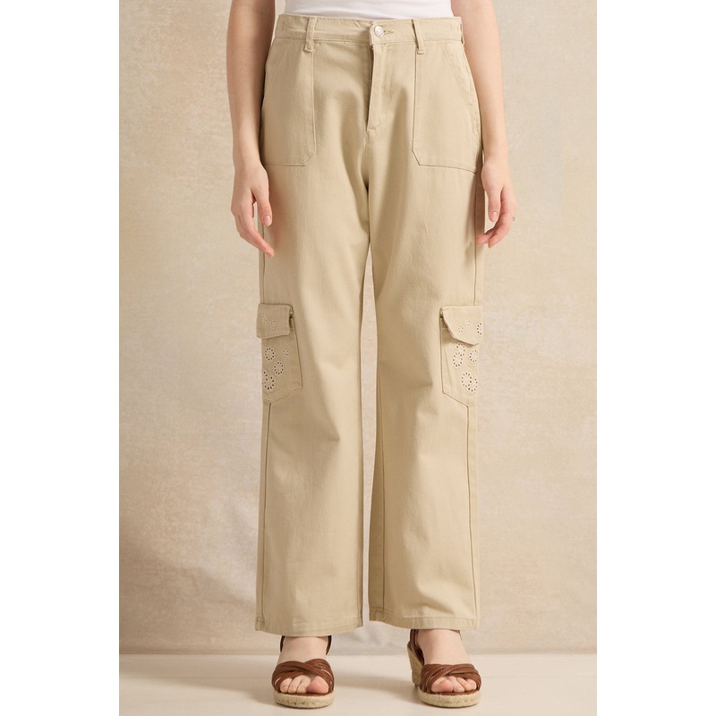 Senior Girls Beige Twill Cargo Pants