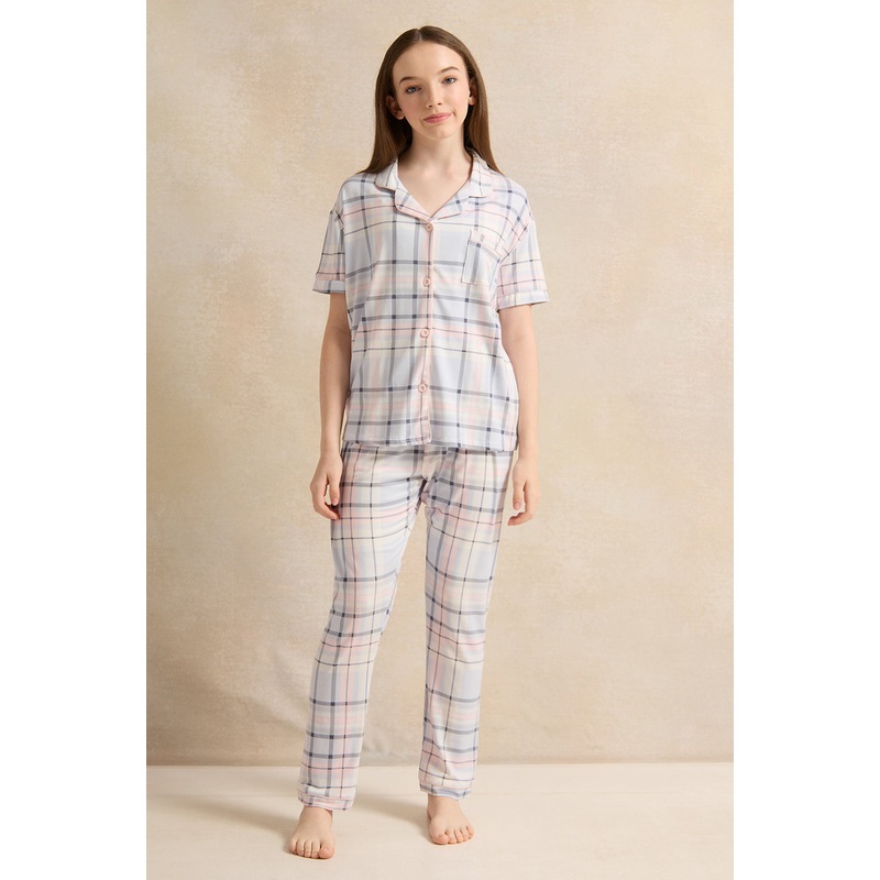 Senior Girls Blue Checkered Pyjama Set (2 Piece)
