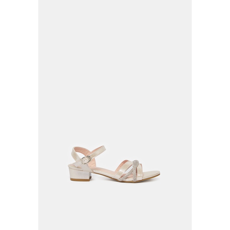 Senior Girls Gold And Pink Heel Sandals