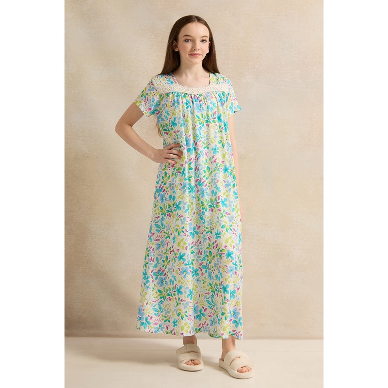 Senior Girls Green Floral Nightgowns