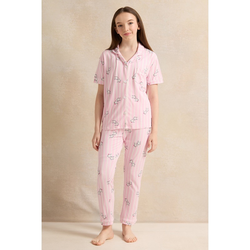 Senior Girls Pink Printed Pyjama Set (2 Piece)