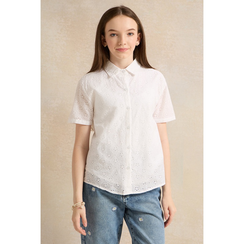 Senior Girls White Embossed Shirt