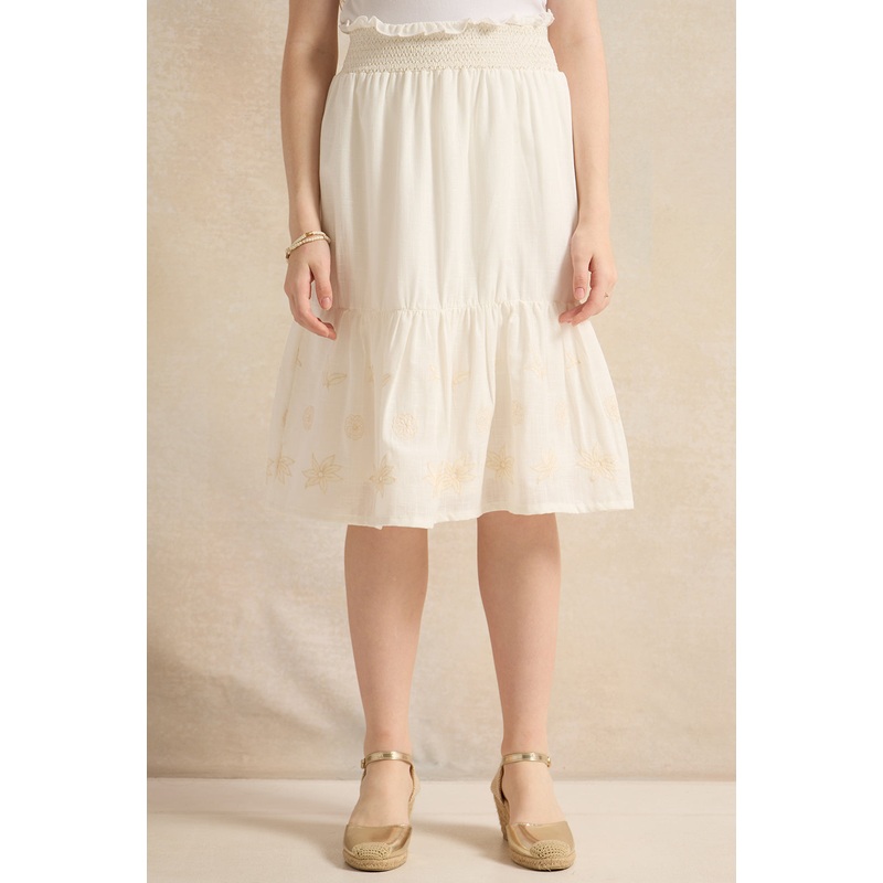 Senior Girls White Tiered Embroidered Skirt