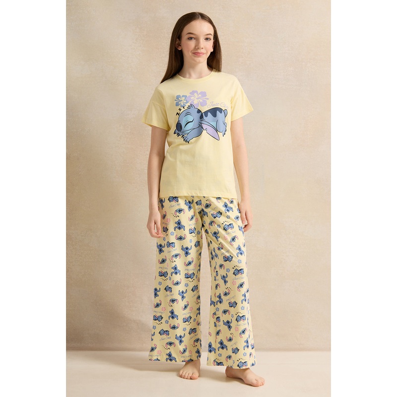 Senior Girls Yellow  Printed  Pyjama Set (2 Piece)
