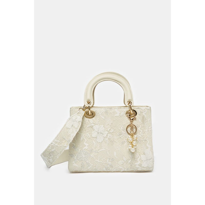 Women Beige Embellished Handbag