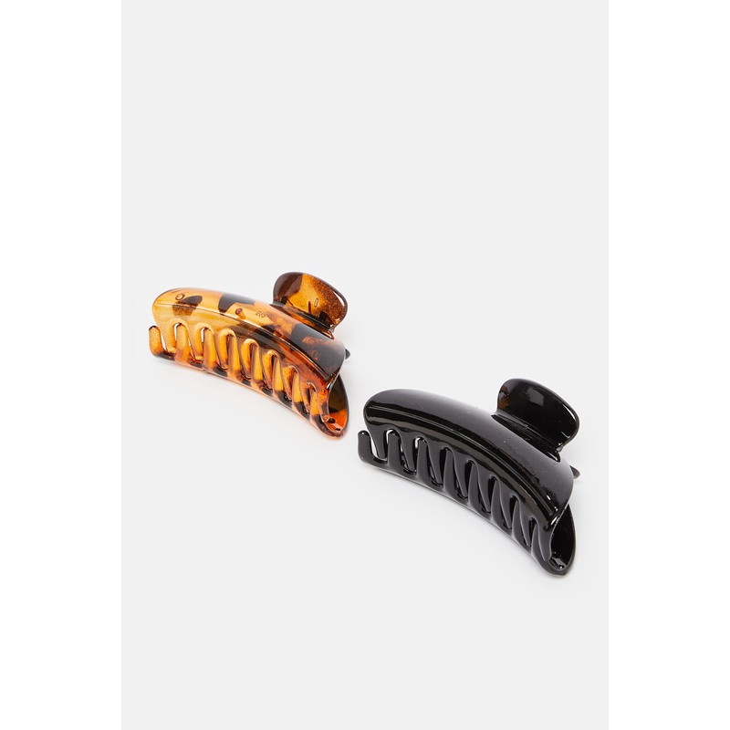 Women Black And Brown Jaw Clip Set (2 Piece)