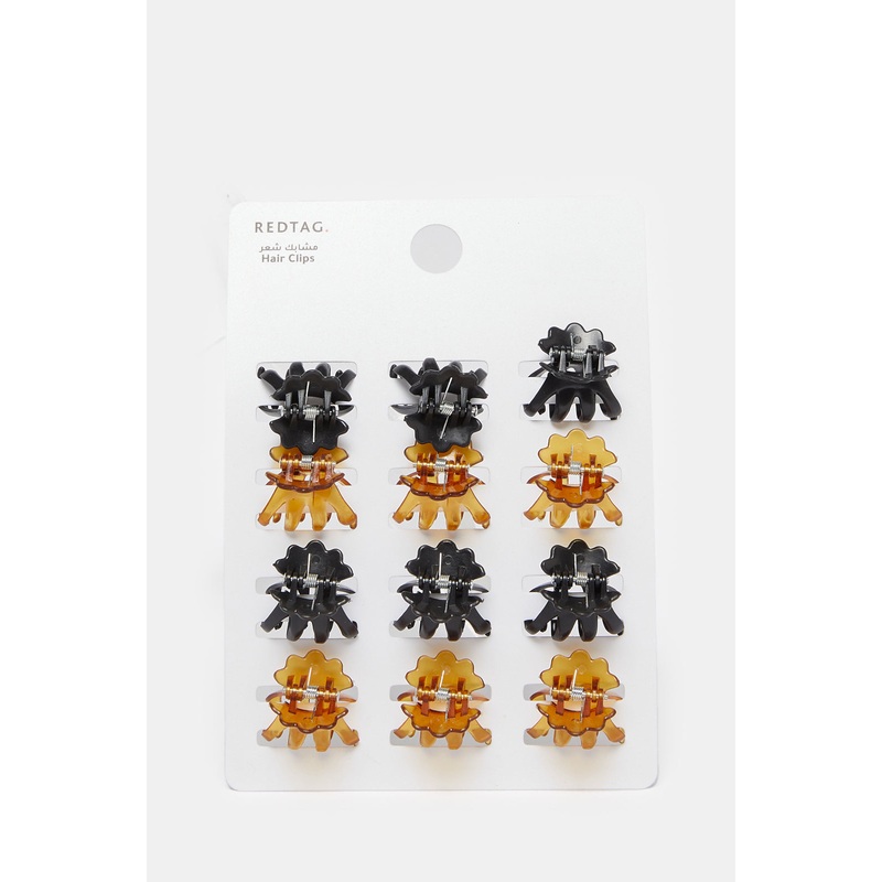 Women Brown And Black Hair Clip Set (12 Piece)