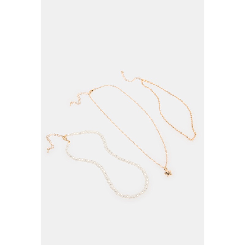 Women Gold Embellished Necklace Set (Pack of 3)
