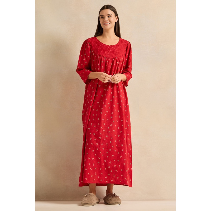 Women Red Floral Printed Nightgown