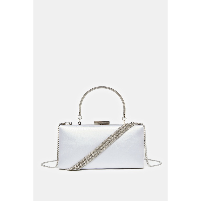 Women White Embellished Clutch Bag