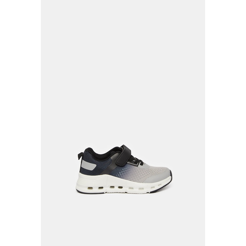 Boys Grey Velcro Knitted Trainers
