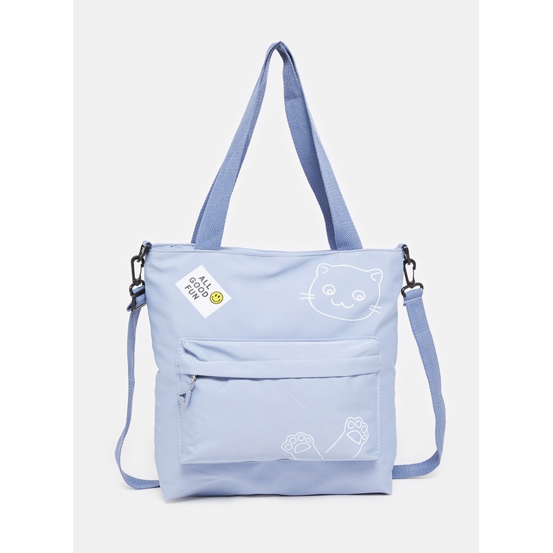 Girls Blue Printed Shopper Bag