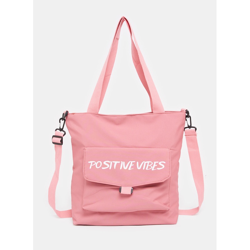 Girls Pink Printed Shopper Bag
