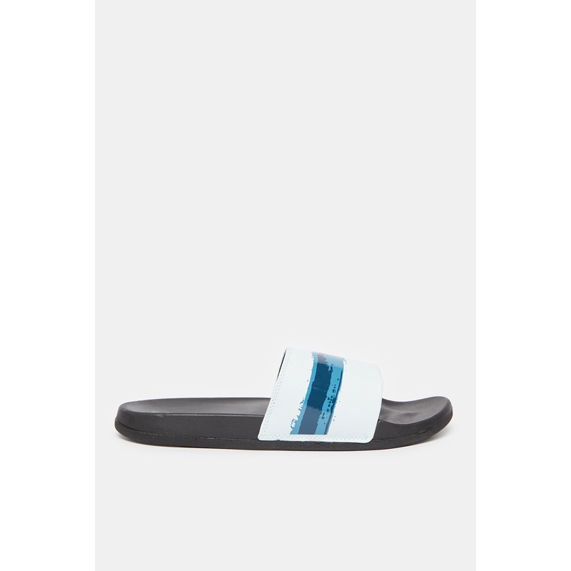 Men White And Black Printed Slide