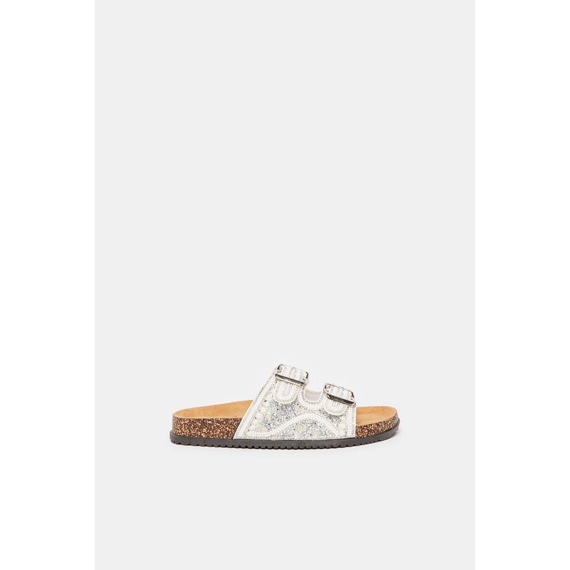 Senior Girls White Pearl Embellished Cork Mule