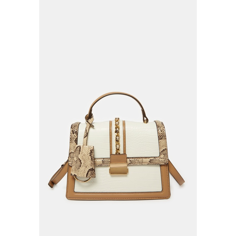 Women Beige Embellished Flap Messenger