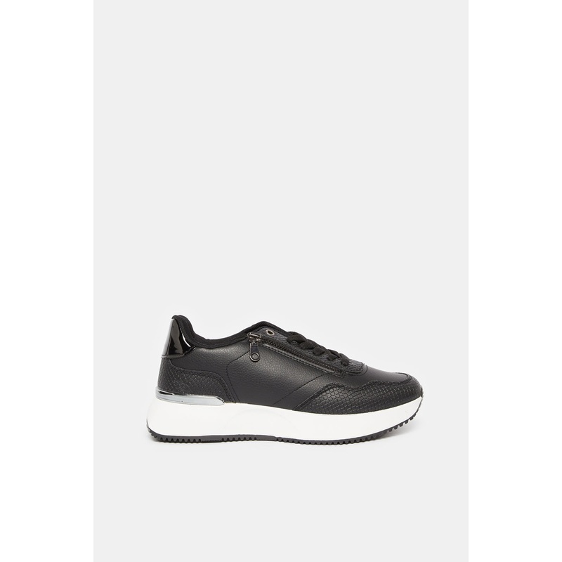 Women Black Textured Lace Up Sneakers
