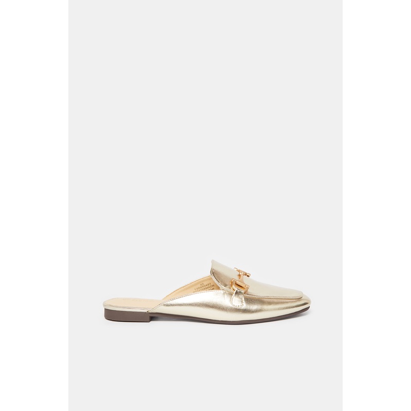 Women Gold Embellished Loafer Mule
