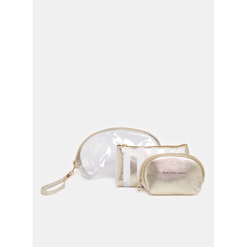 Women Gold & White Cosmetic Bag Set (Pack of 3)
