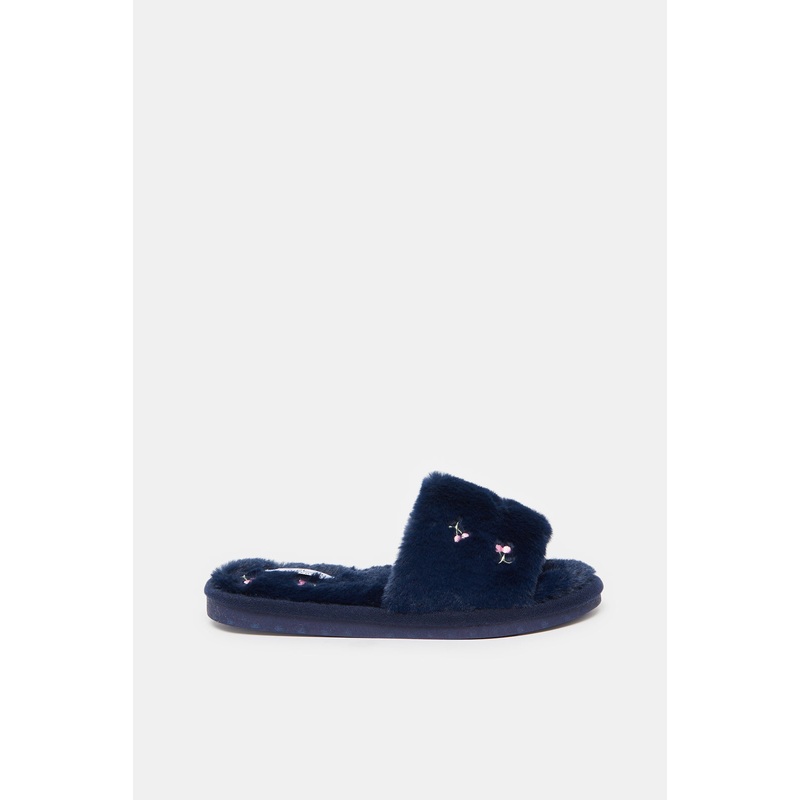 Women Navy Embroidered Slipper