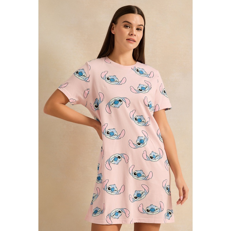 Women Pink Stitch Print Nightshirt
