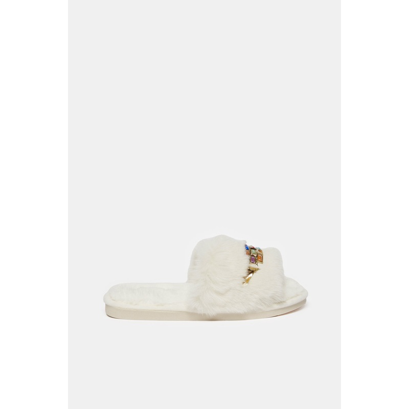 Women White Embellished Slipper