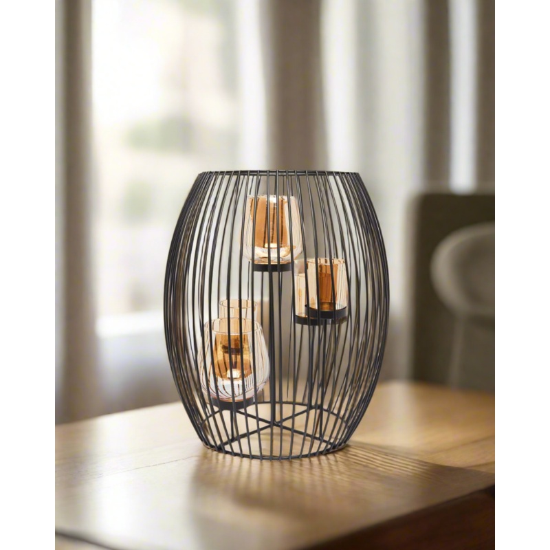 Black Metal Wire Lantern With 5 Candle Holders