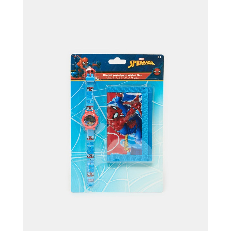 Boys Blue And Red Spider Man Wallet And Watch Set (2 Piece)