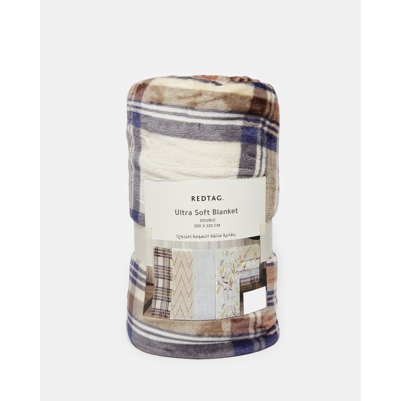 Brown And Blue Check Printed Blanket (Double Size)