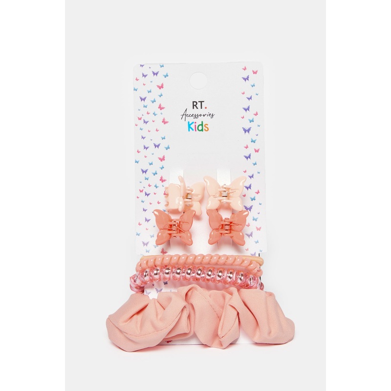 Girls Orange Embellished Hair Ties& Hair claws Set (Pack of 8)