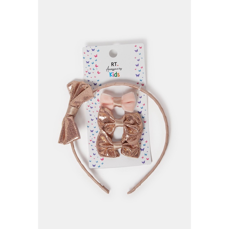 Girls Pink Headband And 3 Hair Clip Set (4 Piece)