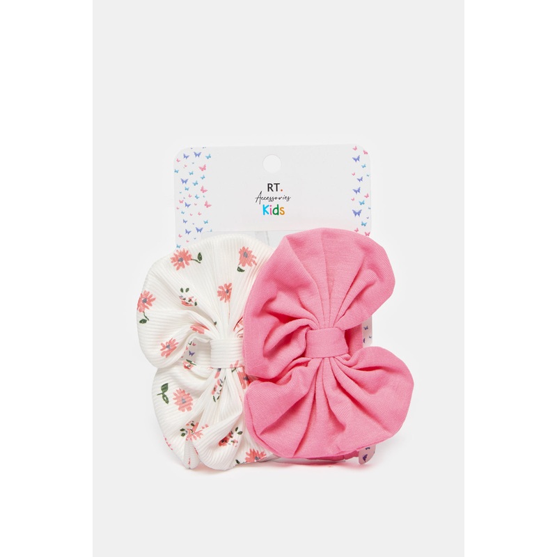 Girls White And Pink Head Wraps Set (Pack of 2)