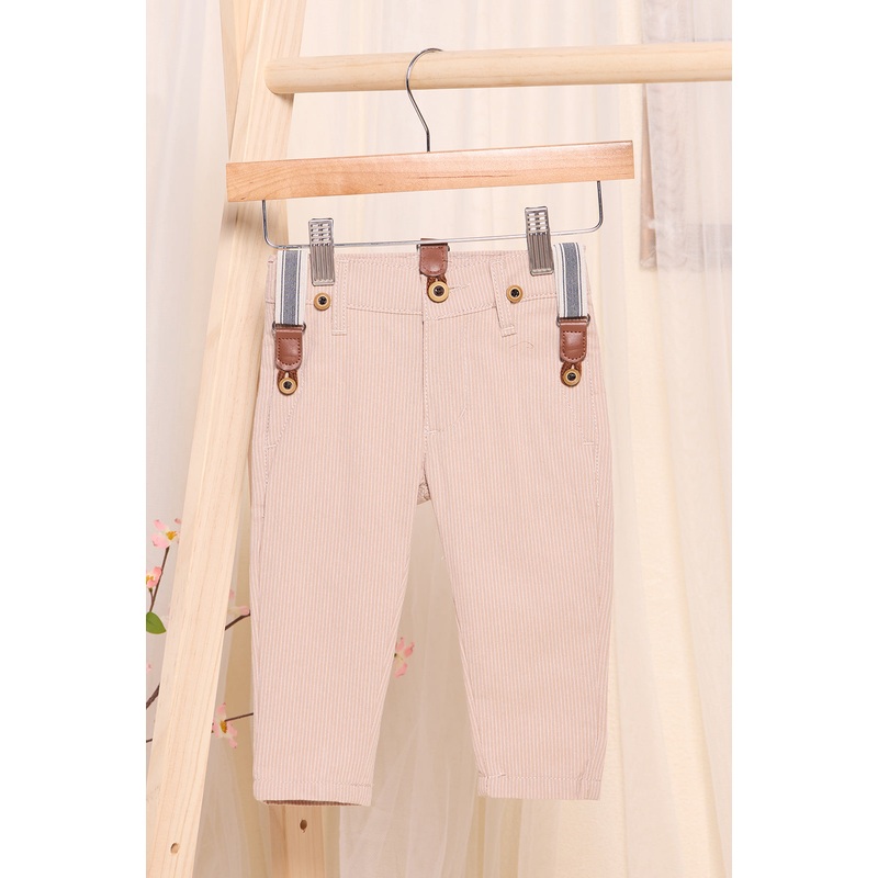 Infant Boys Beige Striped Suspender Casual Trousers