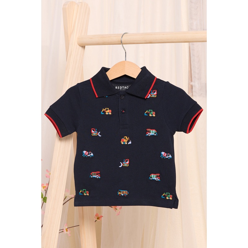 Infant Boys Black Embroidered Polo Shirt
