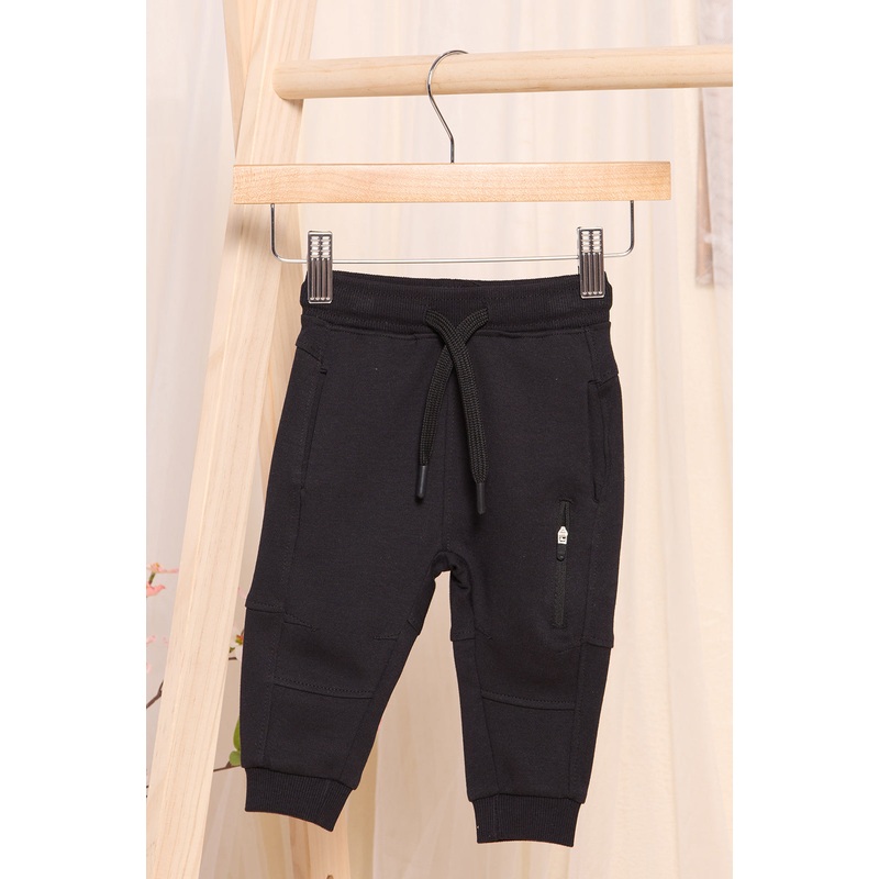 Infant Boys Black Plated Interlock Active Pants