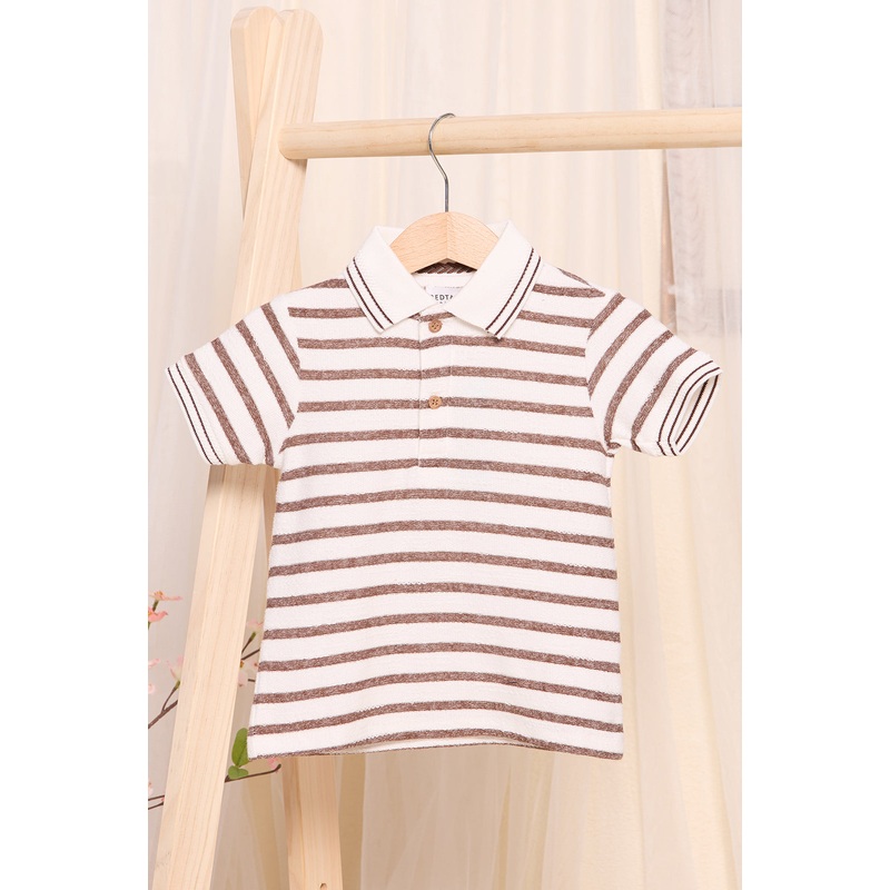 Infant Boys Cream And Brown Striped Polo Shirt