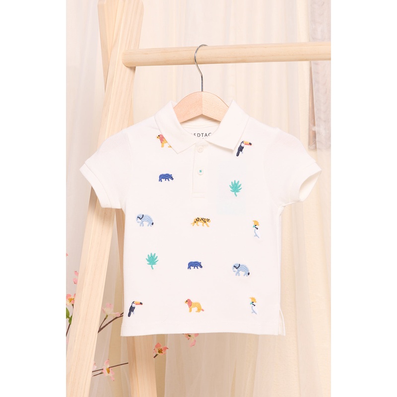 Infant Boys White Embroidered Polo Shirt