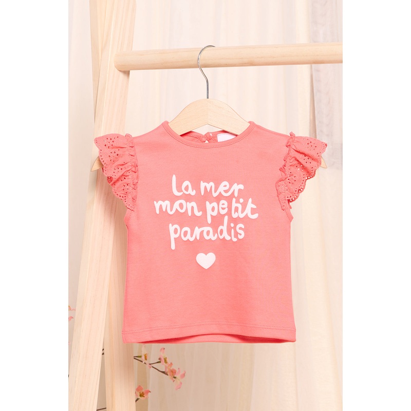 Infant Girls Coral Printed T-Shirt