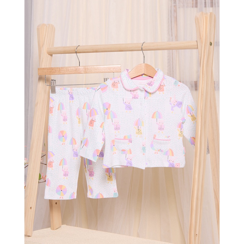 Infant Girls White Printed Pyjama Set (2 Piece)