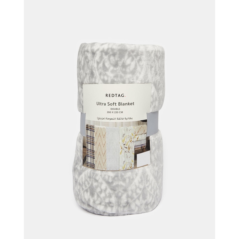 Ivory And Grey Printed Blanket (Double Size)