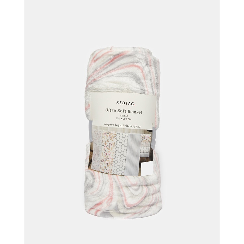 Pink And Grey Marble Printed Blanket (Single Size)